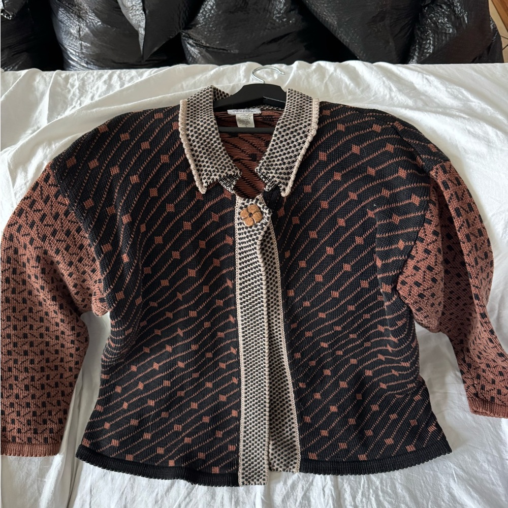 Cult Gaia Black and Brown Patterned Bomber Jacket